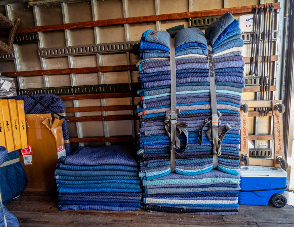 All furniture is wrapped with quilted blankets before it gets on the truck. The blankets are even blue&hellip; and buttery soft.
